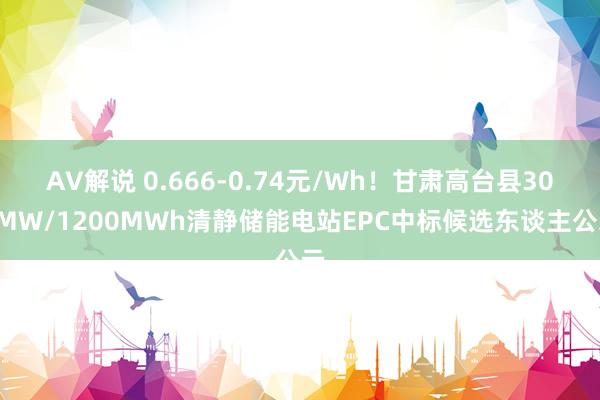 AV解说 0.666-0.74元/Wh！甘肃高台县300MW/1200MWh清静储能电站EPC中标候选东谈主公示